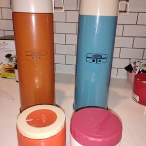 Thermos Dual-Tone Orange and Blue Flasks
